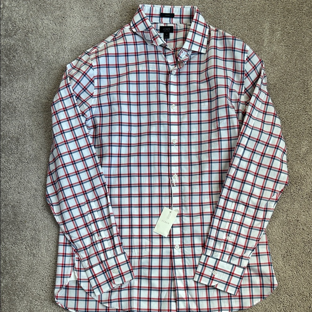 J. Crew Men's Red and Blue Checkered Shirt